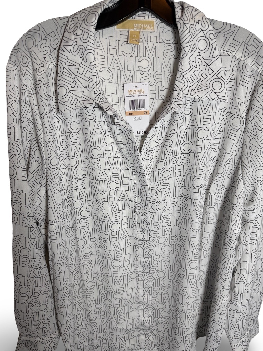 NWT Michael Kors White Shirt with Allover Logo Print Plus Size